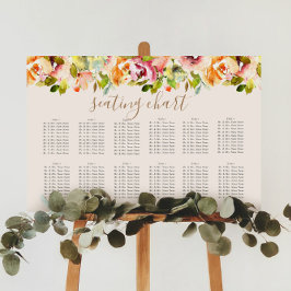 Póster Rótulo de la tabla de asientos florales del jardín