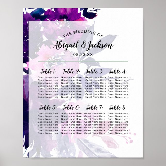 Póster Rótulo de la tabla de la recepción de bodas número (Frente)