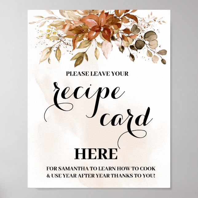 Póster Rótulo de la tarjeta de receta del eucalipto otoño (Frente)