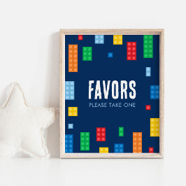 Póster Rótulo de las favores de cumpleaños de los bloques