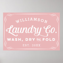 Póster Rótulo de lavado seco de lavado de lavado de Rosa 