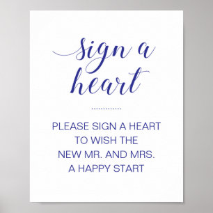 Póster Rótulo de libro de Boda Navy Blue Rótulo Heart Dro