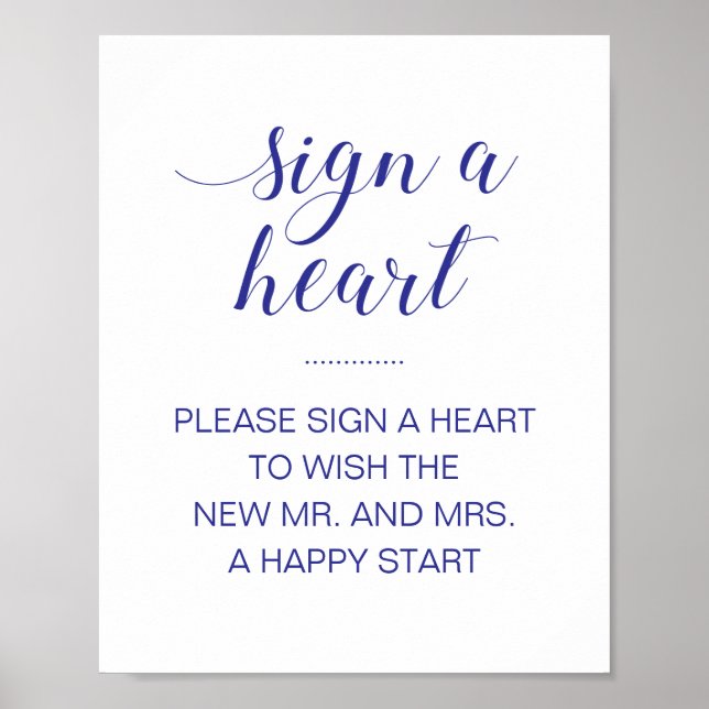 Póster Rótulo de libro de Boda Navy Blue Rótulo Heart Dro (Frente)