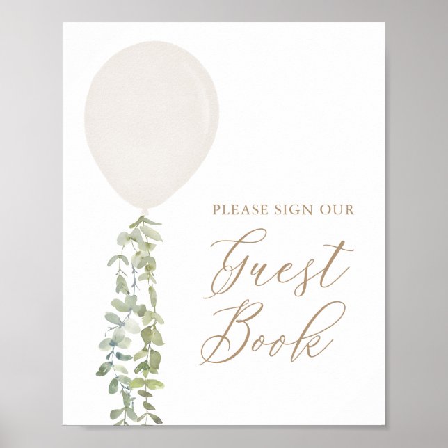 Póster Rótulo de libros de Baby Shower con globos blancos (Frente)