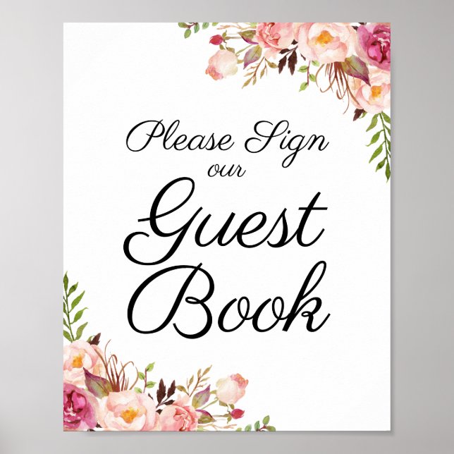 Póster Rótulo de libros de Boda de flores rusticas rosada (Frente)