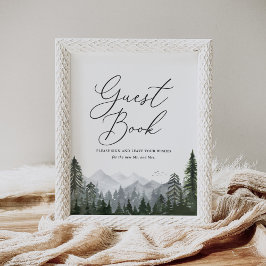 Póster Rótulo de libros de Boda Rústico Montaña Pine Tree