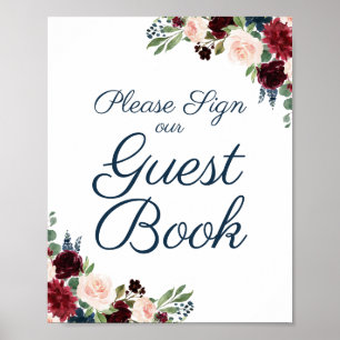 Póster Rótulo de libros de invitados de Boda floral de la