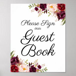 Póster Rótulo de libros de invitados de Marsala y Boda fl