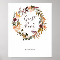 Rótulo de libros de invitados florales Naranja de 