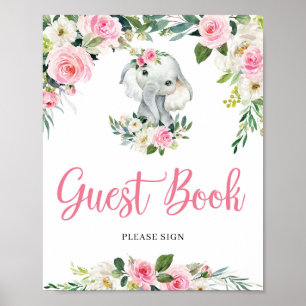 Póster Rótulo de libros de invitados para elefante Chica