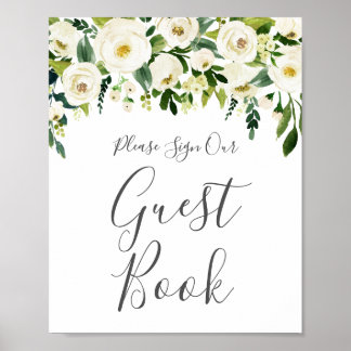 Póster Rótulo de libros para Bodas de Flores Blancas