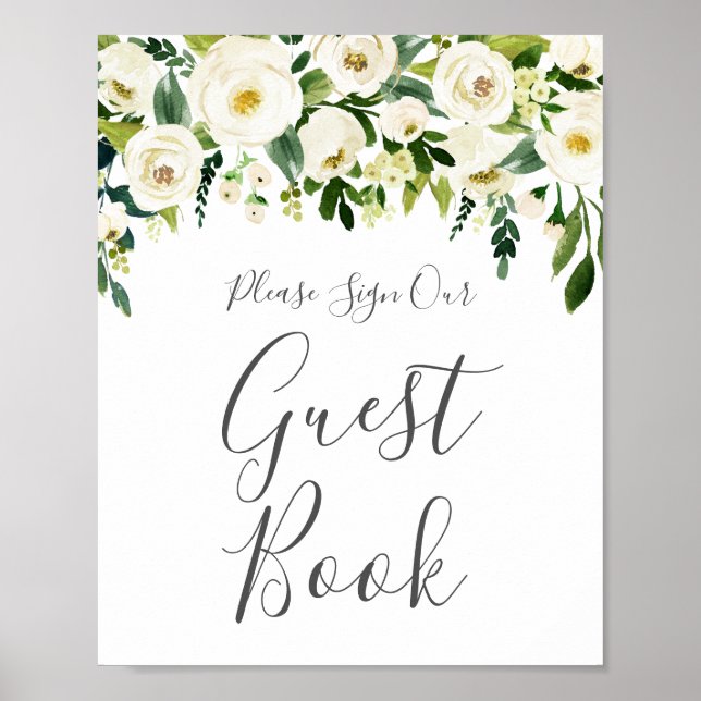 Póster Rótulo de libros para Bodas de Flores Blancas (Frente)