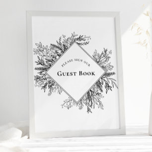 Póster Rótulo de libros para Bodas de verde blanco y negr