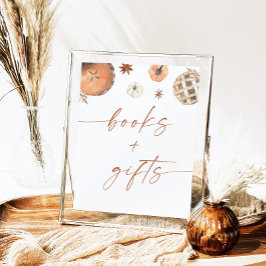 Póster Rótulo de libros y regalos de Baby Shower otoño, c