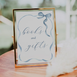 Póster Rótulo de libros y regalos de Blue Bow y Ribbon