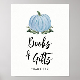 Póster Rótulo de libros y regalos de calabaza azul de veg