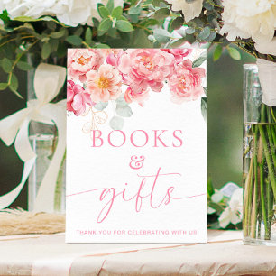Póster Rótulo de libros y regalos florales de la Peonia P