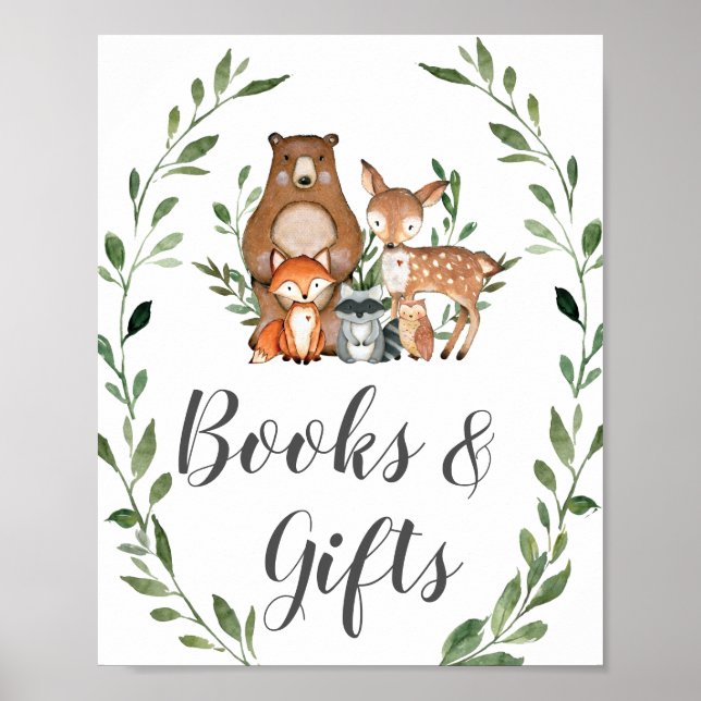 Póster Rótulo de libros y regalos para animales de bosque (Frente)