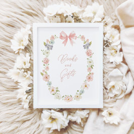 Póster Rótulo de libros y regalos para bebés de flores si
