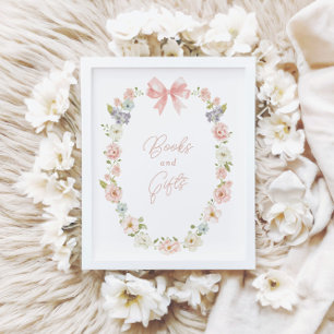 Póster Rótulo de libros y regalos para bebés de flores si