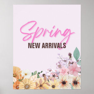 Póster Rótulo de llegada de primavera, negocio floral ros