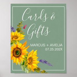 Póster Rótulo de los girasoles en la boda verde