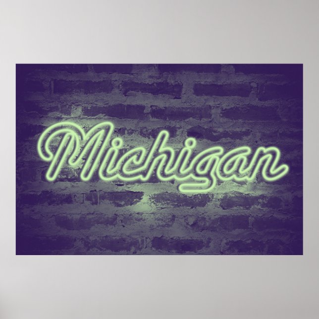 Póster Rótulo de luz de neón "Michigan" - Mint Choc (Frente)