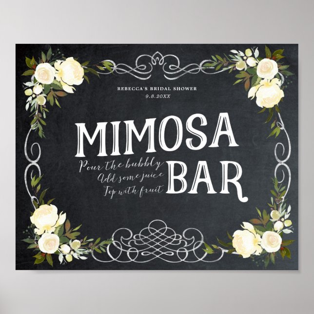 Póster Rótulo de marfil floral Mimosa Bar bbq boda etc (Frente)