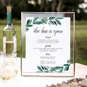 Póster Rótulo de menú Abundant Foliage Boda Bar