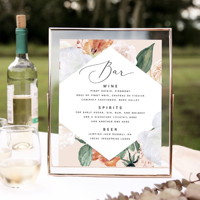 Póster Rótulo de menú Boho Blooms Boda Bar (Subido por el creador)