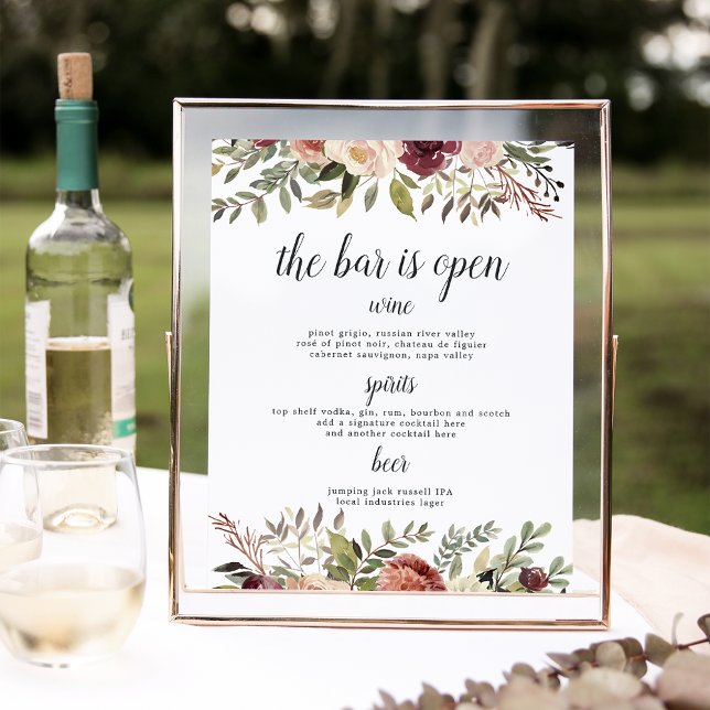 Póster Rótulo de menú de barra de Boda de Bloom Rústico (Subido por el creador)