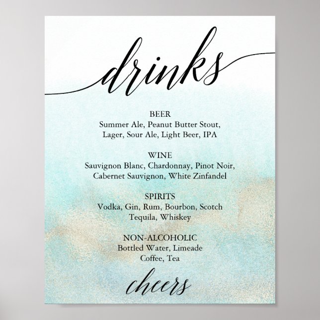 Póster Rótulo de menú de bebidas acuáticas y acuáticas do (Frente)