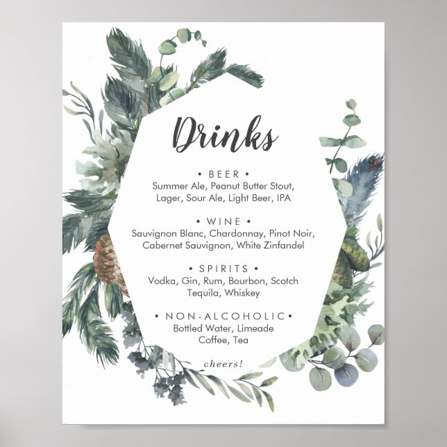 Póster Rótulo de menú de bebidas Boda de la vegetación de (Frente)
