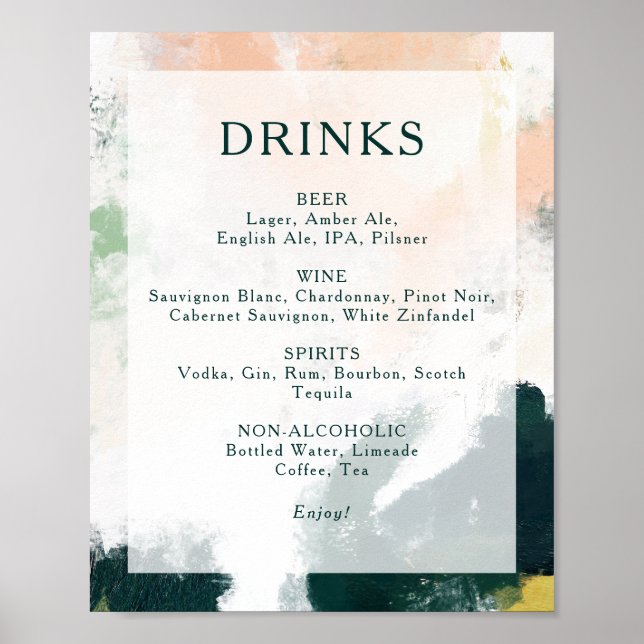 Póster Rótulo de menú de bebidas Bodas abstractas colorid (Frente)