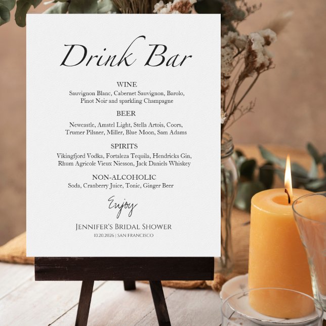 Póster Rótulo de menú de bebidas con ducha de novia en bl (Subido por el creador)