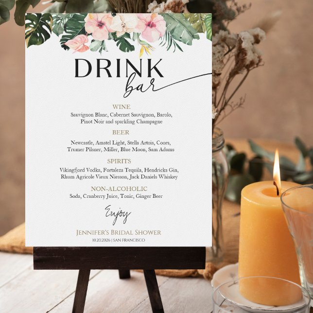 Póster Rótulo de menú de bebidas con ducha tropical flora (Subido por el creador)