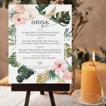 Rótulo de menú de bebidas con ducha tropical flora