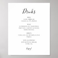 Rótulo de menú de bebidas de bodas simple y elegan