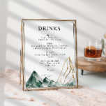 Póster Rótulo de menú de bebidas para Bodas de la montaña<br><div class="desc">Este boda de montaña dorado y verde es perfecto para su elegante boda boho. Con un paisaje rústico de color verde esmeralda salpicado de árboles,  pájaros y lugares destacados de Relieve metalizado dorado. Es justo lo que buscas para completar tu boda de destino único y moderno.</div>