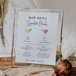 Póster Rótulo de menú de la barra de bebidas moderna con 