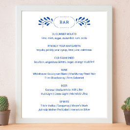 Póster Rótulo de menú del bar Boda azul estilo Puebla