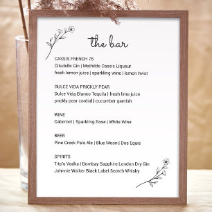 Póster Rótulo de menú del bar Boda de flores silvestres