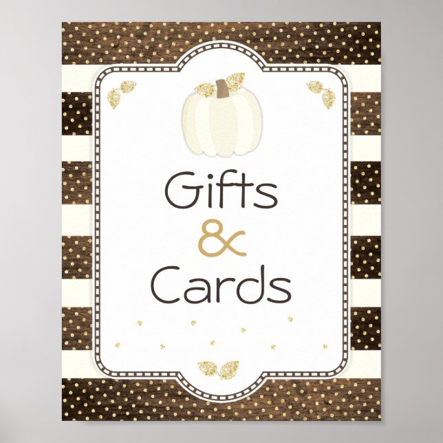 Póster Rótulo de mesa Baby Shower de calabaza, madera y m (Frente)