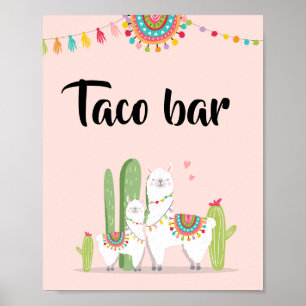 Póster Rótulo de mesa Baby Shower de Taco Bar Fiesta Llam