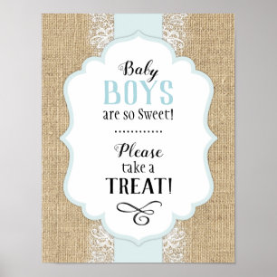 Póster Rótulo de mesa de Baby Shower Rústico Burlap y Lac