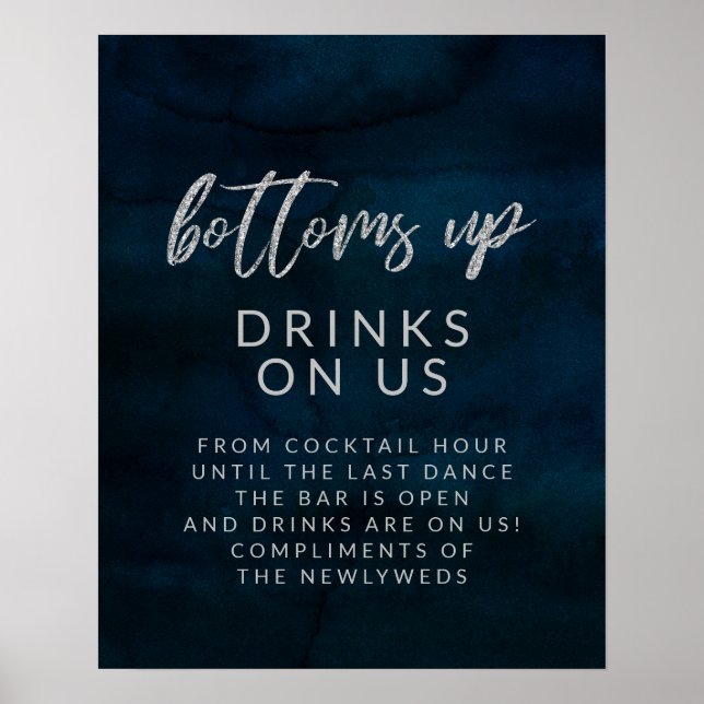 Póster Rótulo de mesa de bar abierto de Boda Navy Luster  (Frente)