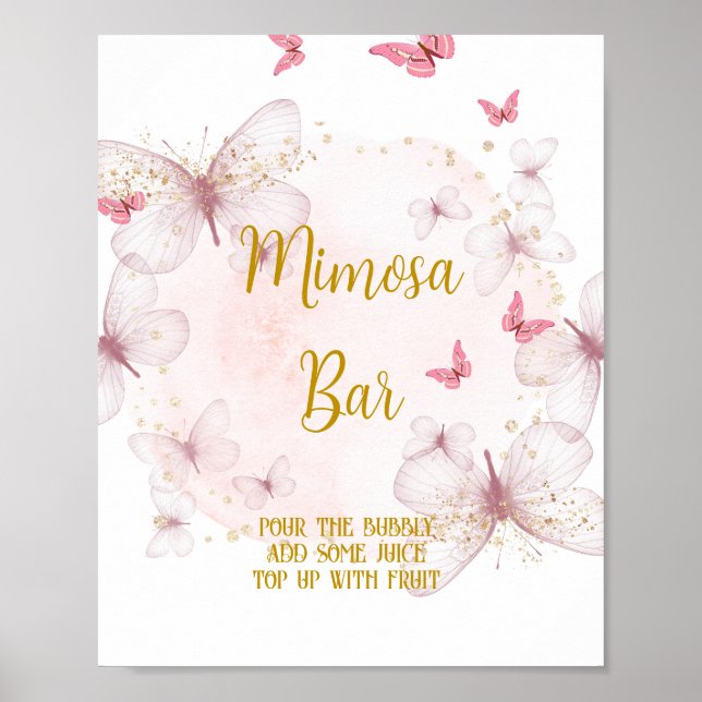 Póster Rótulo de mesa de bar Mimosa de cumpleaños Rosado  (Frente)