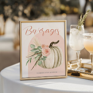 Póster Rótulo de mesa de bebidas rosadas de la calabaza d
