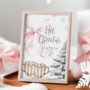 Póster Rótulo de mesa de chocolate caliente de vaca rosad