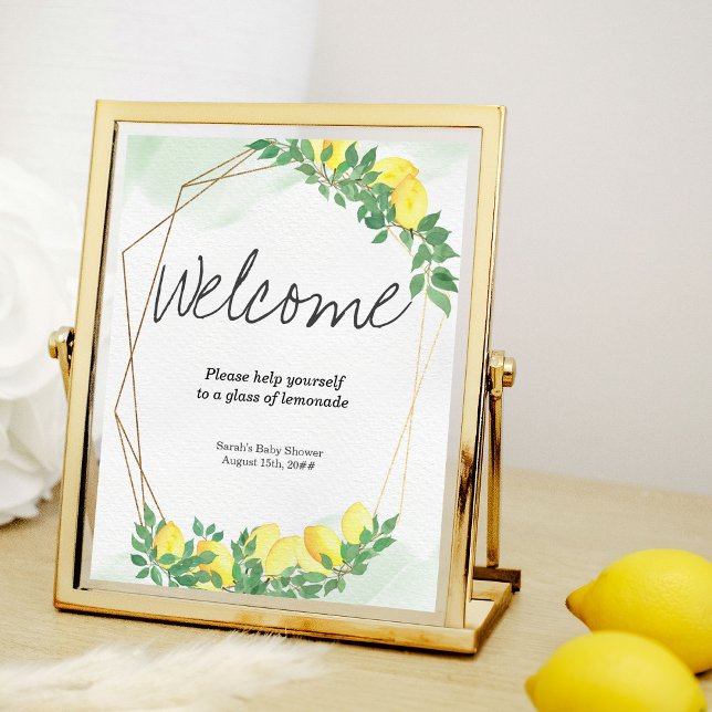 Póster Rótulo de mesa de Citrus Lemons Lemonade (Welcome poster from my Citrus Lemon Baby Shower Collection)